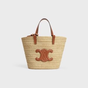 TEEN SUPPLE CELINE CLASSIC PANIER IN RAFFIA AND CALFSKIN