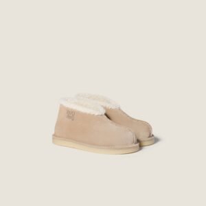 Suede and shearling slip-on booties
