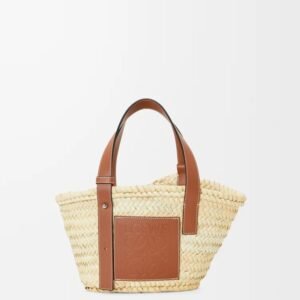 Small Basket bag in palm leaf and calfskin