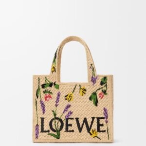 Small LOEWE Font tote in raffia