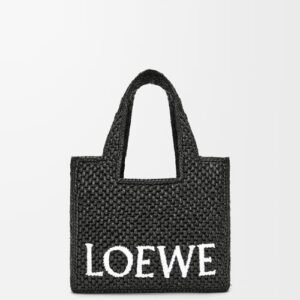 LOEWE Small LOEWE Font tote in raffia Black