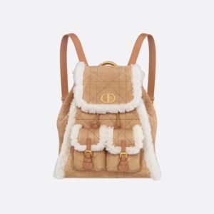 DiorAlps Medium Dior Caro Backpack
Beige Macrocannage Suede Calfskin and Ecru Merino Wool