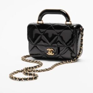 MINI FLAP BAG WITH TOP HANDLE
 
Metallic Mirror Calfskin & Gold-Tone Metal 
Black