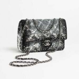 CHANEL FLAP BAG
 
Quilted Gradient Sequins & Ruthenium-Finish Metal 
Silver & Black