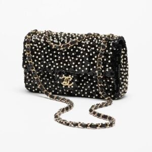 EVENING BAG
 
Sequins, Imitation Pearls & Gold-Tone Metal 
Black & White