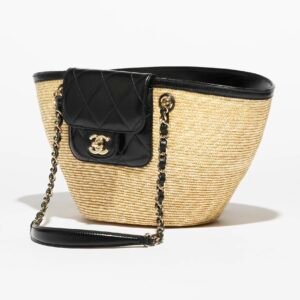 SMALL TOTE
 
Braided Straw, Lambskin & Gold-Tone Metal 
Beige & Black
