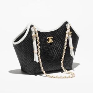 SMALL TOTE
 
Braided Raffia, Calfskin & Gold-Tone Metal 
Black & White
