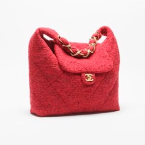 MAXI HOBO BAG
 
Tweed & Gold Metal 
Red & Black