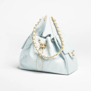 CHANEL 25 SMALL HANDBAG
 
Grained Calfskin & Gold-Tone Metal 
Light Blue