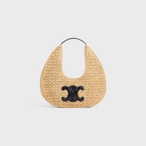 CELINE CLASSIC PANIER HOBO BAG IN RAFFIA AND CALFSKIN