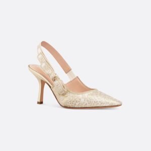 J'Adior Slingback Pump
White Cotton Embroidered with Millefiori Motif in Gold-Tone Metallic Thread