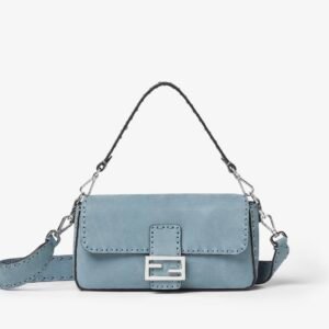 Baguette 
Mercury blue nubuck leather Selleria bag with 612 hand-sewn topstitches