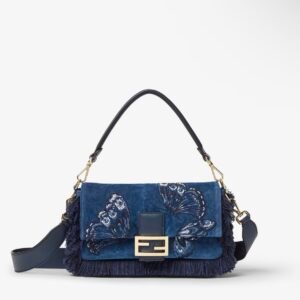 Baguette
Blue flocked denim bag with Night Butterfly embroidery