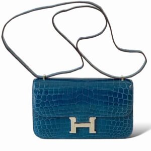 Hermes Constance Elan Croco Blue Mykonos PHW