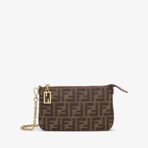 Baguette Pouch
Brown jacquard FF fabric clutch with chain