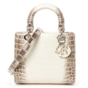 Christian Dior Niloticus Crocodile Himalaya Lady Dior bag in a white and brown gradient with silver-tone hardware