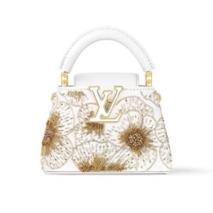 Louis Vuitton Capucines Mini bag in white leather with gold beaded floral embroidery