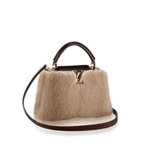 Louis Vuitton beige leather mink fur Capucines BB top handle bag