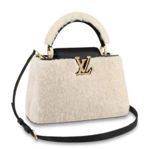 Louis Vuitton Capucines Teddy Fleece PM bag in Ecru White lamb shearling and leather with gold-tone hardware
