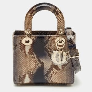 Christian Dior Mini Lady Dior bag in natural lizard skin with a python-inspired pattern and gold-tone hardware.