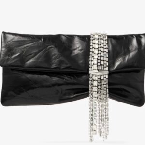Black Vintage Metallic Leather Clutch Bag