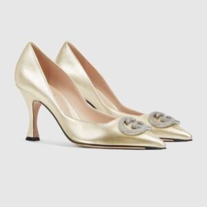 Women's pump with crystal Interlocking G