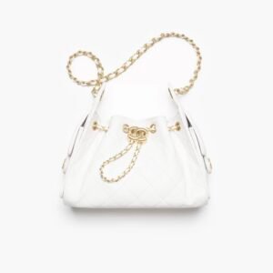 CHANEL 25 MINI HANDBAG
 
Grained Calfskin & Gold-Tone Metal 
White