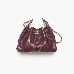 CHANEL 25 MINI HANDBAG
 
Shiny Crumpled Calfskin & Silver-Tone Metal 
Dark Burgundy