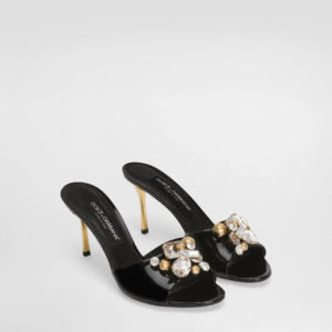 DOLCE & GABBANA Keira patent leather embellished mules