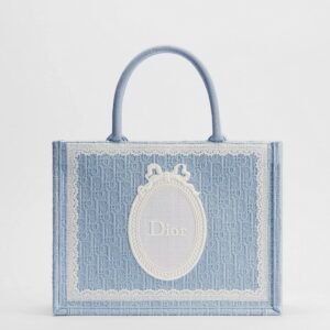 Medium Dior Book Tote with Strap
Celestial Blue Dior Oblique Embroidery with White Lace and Dior Médaillon