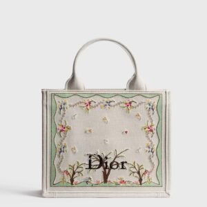 Dioramour Small Dior Book Tote with Strap
White Multicolor Revolution Flowers Embroidery