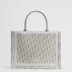 Medium Dior Book Tote with Strap
Latte and Gray Dior Oblique Embroidery and White Lace