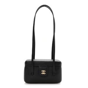 LONG VANITY WITH LEATHER STRAP
Grained Shiny Calfskin & Gold-Tone Metal 
Black