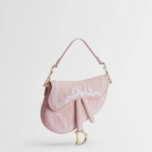 Dioramour Small Saddle Bag with Strap
Soupir Pink Dior Oblique Embroidery and White Lace