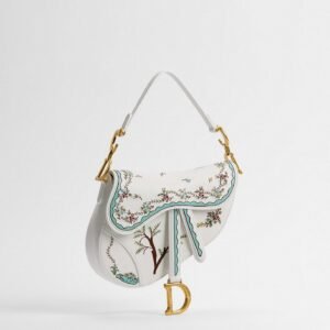Dioramour Small Saddle Bag with Strap
White Lambskin with Multicolor Revolution Flowers Motif