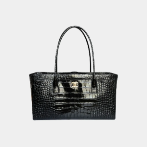 Small Tote in Crocodile Embossed Calfskin & Gold-Tone Metal Black