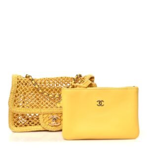 Chanel Small Coco Beach Macrame Flap Bag Yellow Mesh Gold Hardware