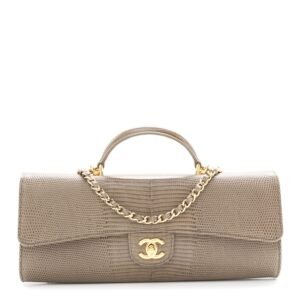 Calfskin Lizard Embossed Clutch With Chain color Dark Khaki gold hardware