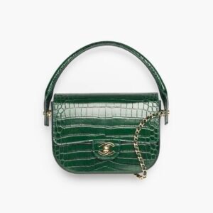 MINI FLAP BAG WITH TOP HANDLE
Crocodile Embossed Calfskin & Gold-Tone Metal 
Green